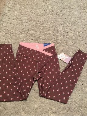 JoyLab Brown Pink Floral Print Legging high rise 7/8 length moister wicking